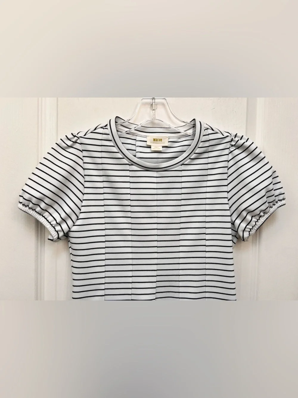 Anthropologie Maeve Corset Black and White Striped Puff Sleeve Blouse Womens XXS